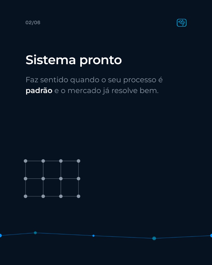 Sistema pronto faz sentido quando o processo é padrão e o mercado já resolve bem.